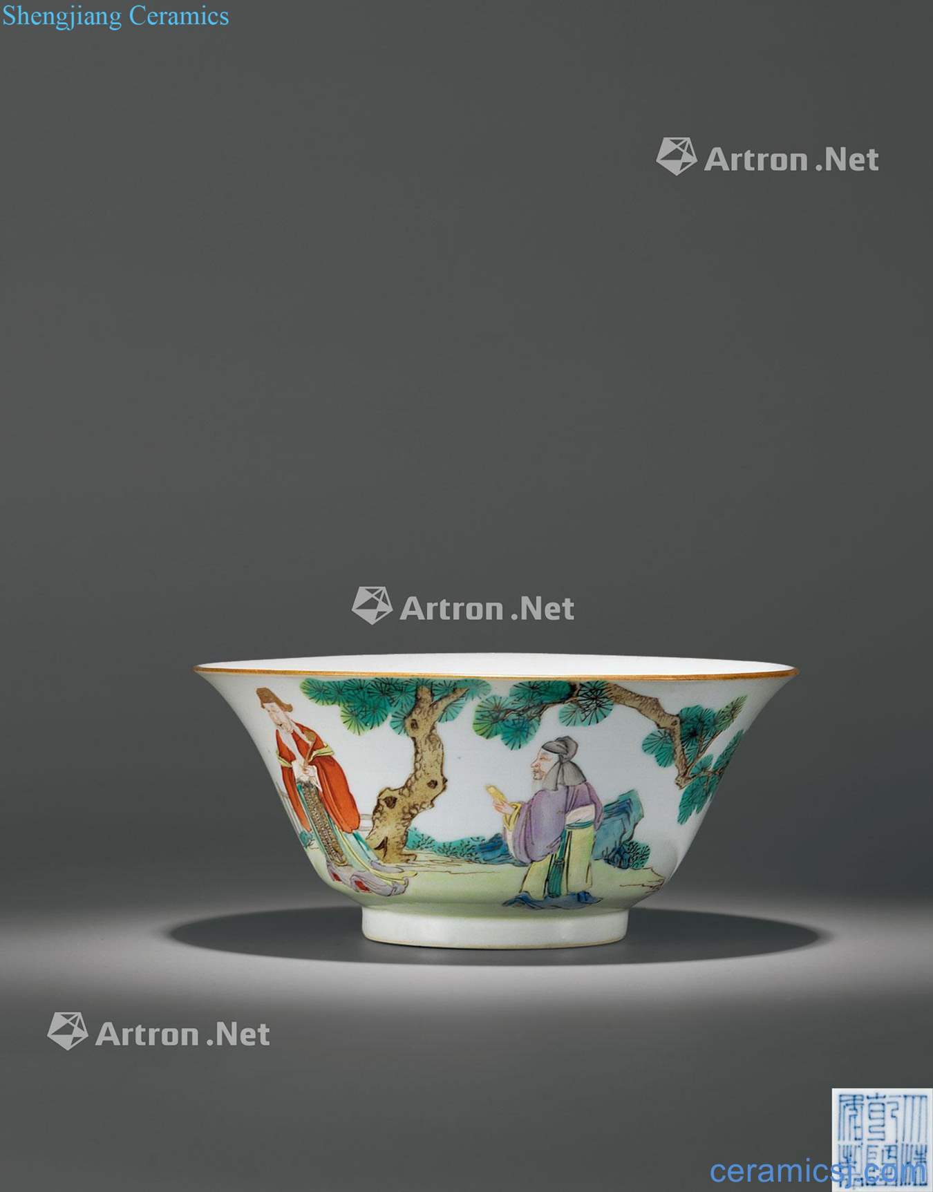 Qing qianlong pastel fu lu shou samsung green-splashed bowls