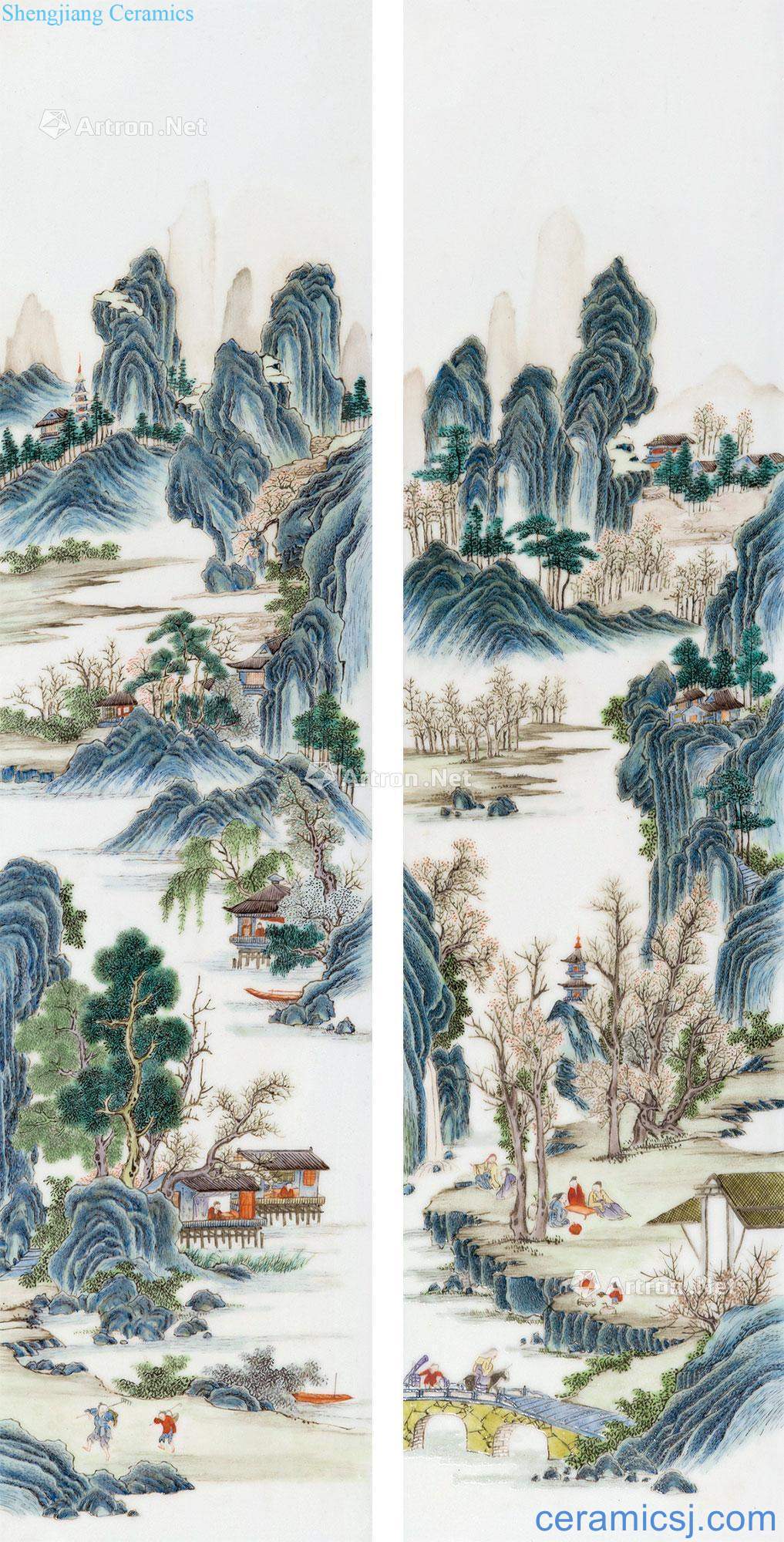 Clear pastel landscape pattern porcelain plate characters (a)