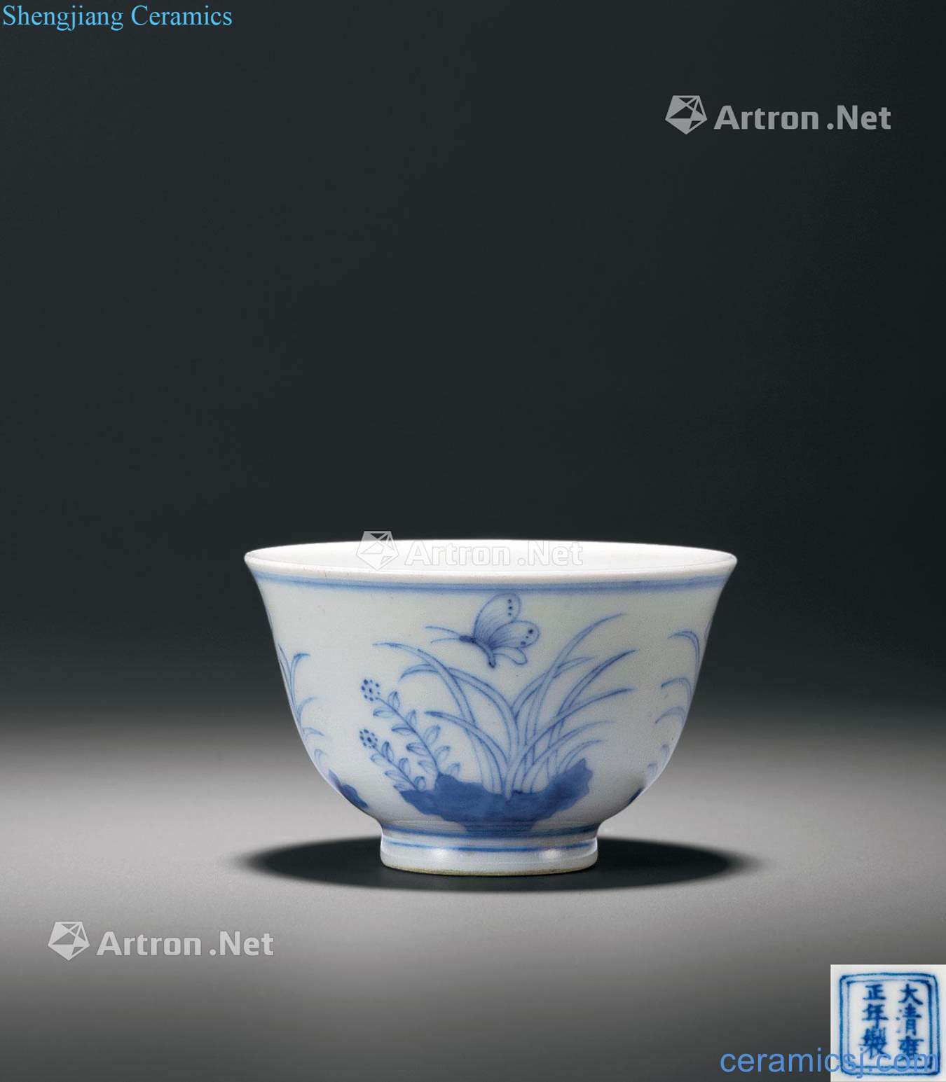 qing Blue and white sowing and ploughing cup