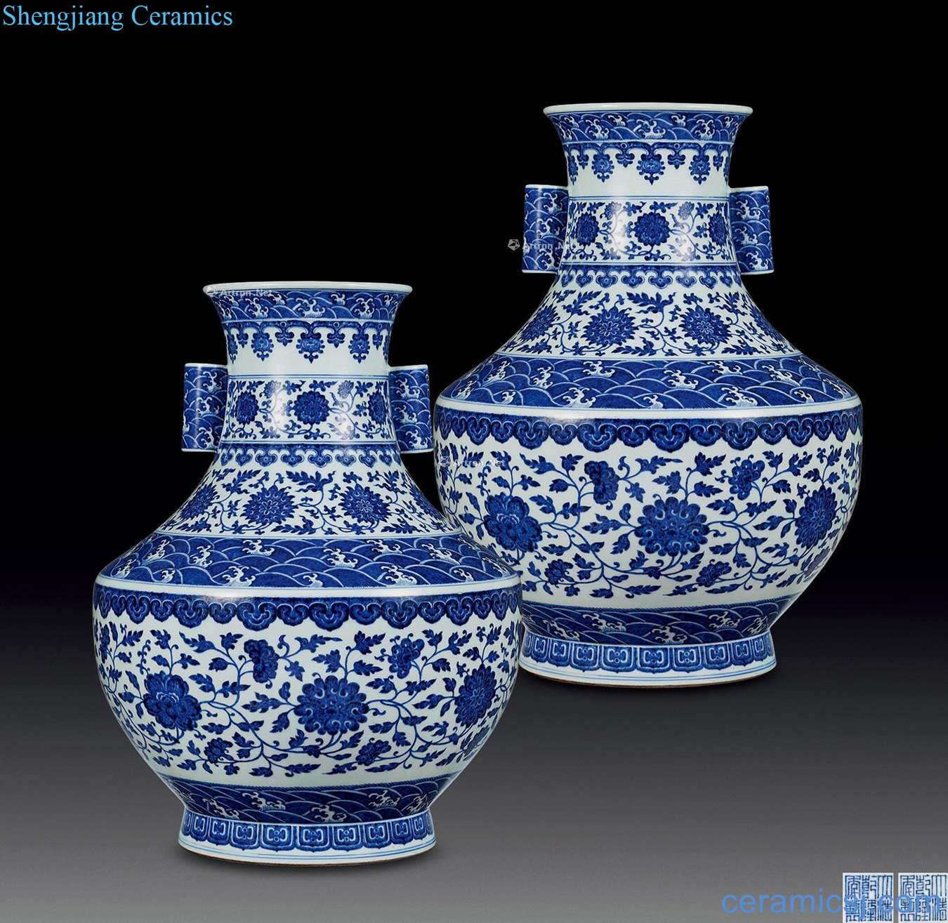 Qing qianlong Blue and white tie up branch flowers penetration ears and (2)