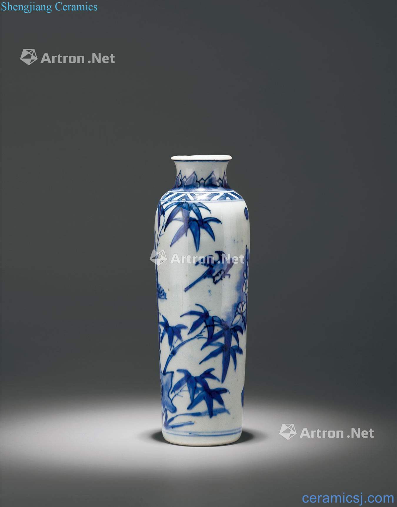 Qing shunzhi Blue and white shochiku MeiWen small tube bottles