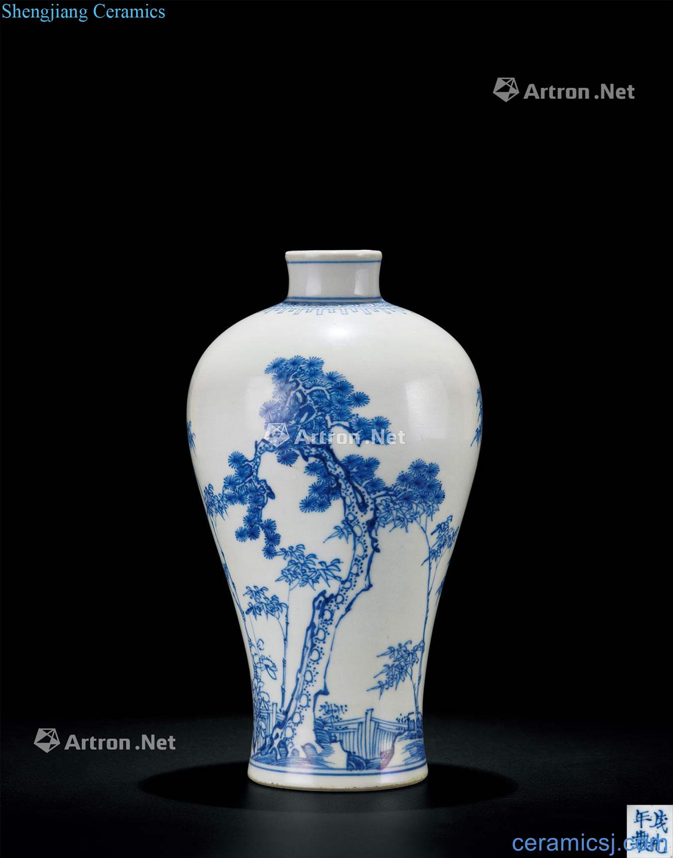 Qing yongzheng Blue and white, poetic lines may bottle