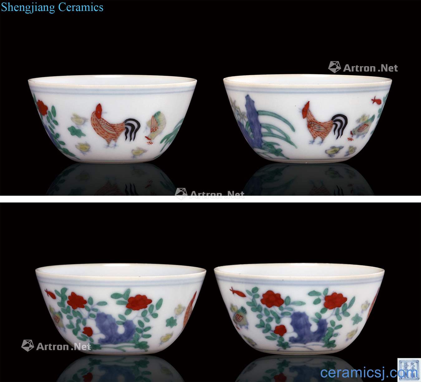 Qing yongzheng color bucket cylinder cup chicken (a)