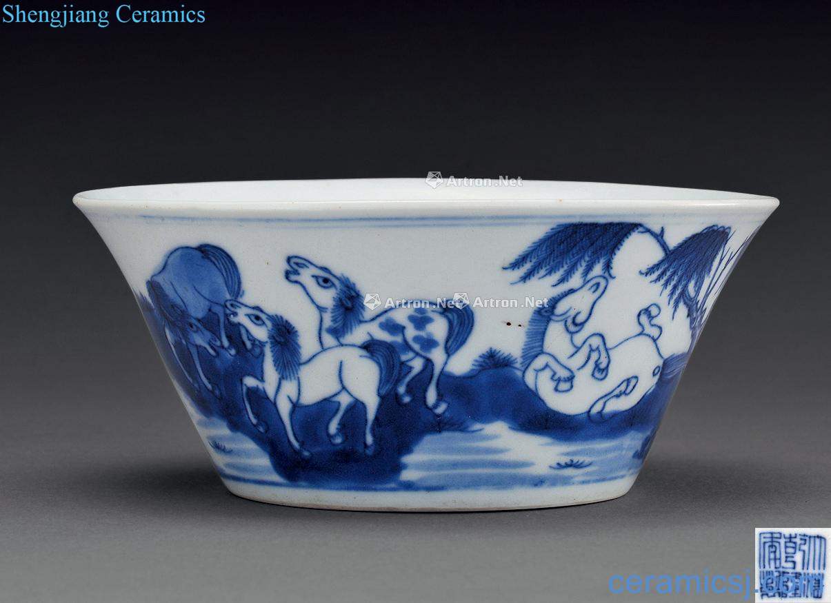 Qing qianlong Eight jun figure bowl of blue and white