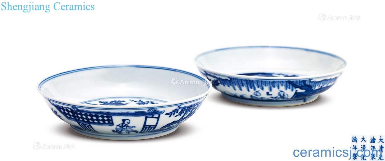 Qing guangxu Blue and white, poetic tray (a)