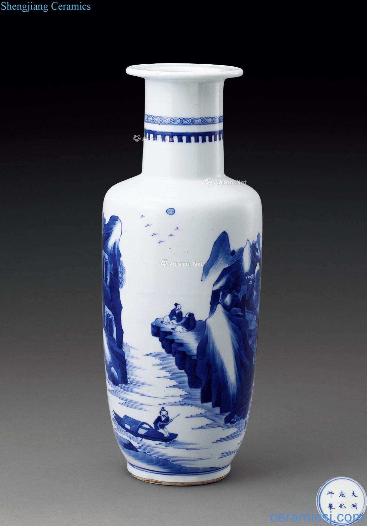 qing Blue and white landscape characters were bottles
