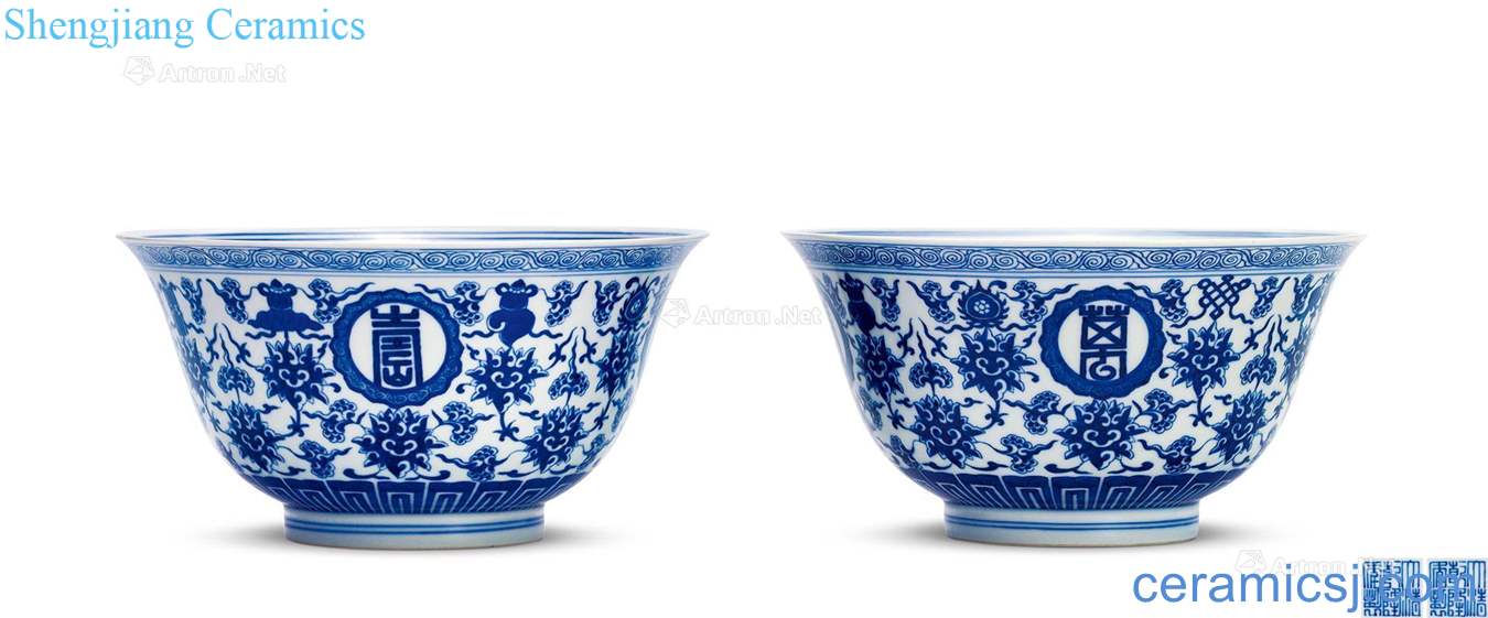 Qing qianlong Blue and white tie up branch lotus's sweet day green-splashed bowls (a)