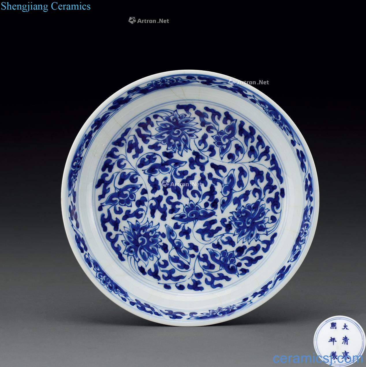 The qing emperor kangxi Blue and white flower disc around branches