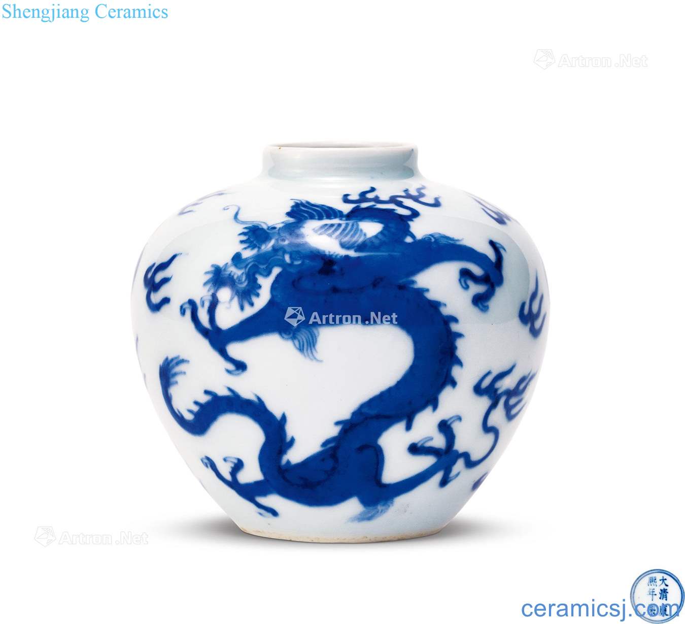 The qing emperor kangxi Blue and white dragon canister