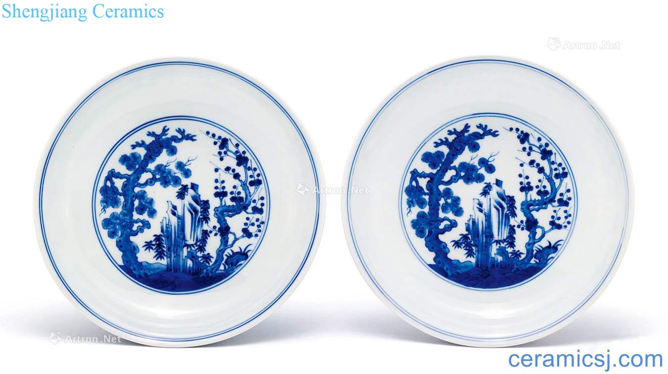 Qing qianlong Blue and white, poetic tray (a)
