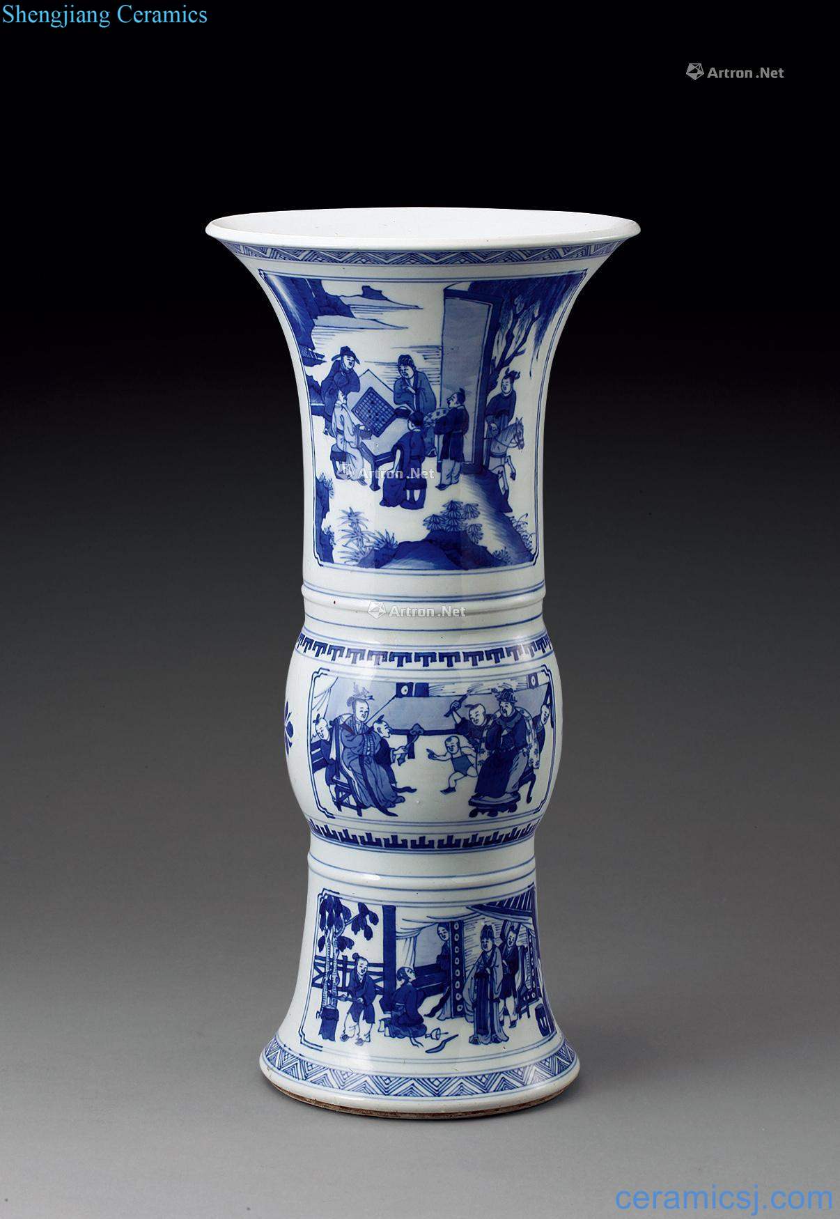 The qing emperor kangxi stories of blue and white vase with flowers