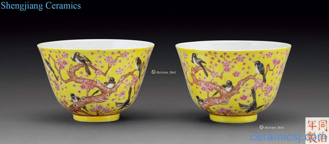 dajing Yellow glaze enamel magpie on mei bowl (2)