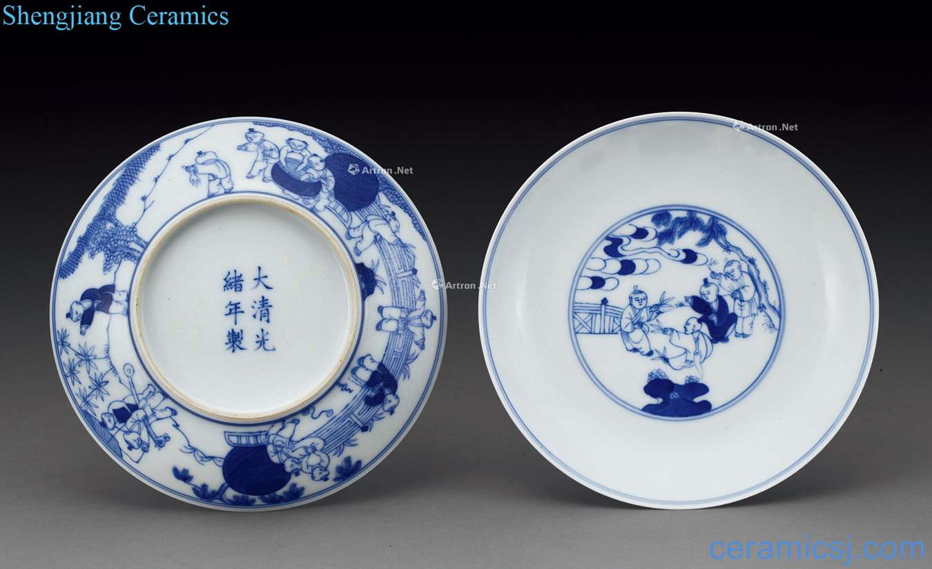 Qing guangxu Blue and white baby play figure plate (2)