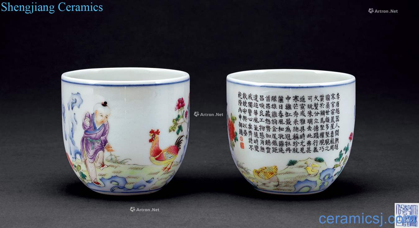 Pastel flowers imperial qing poetry chicken cylinder cup (2)