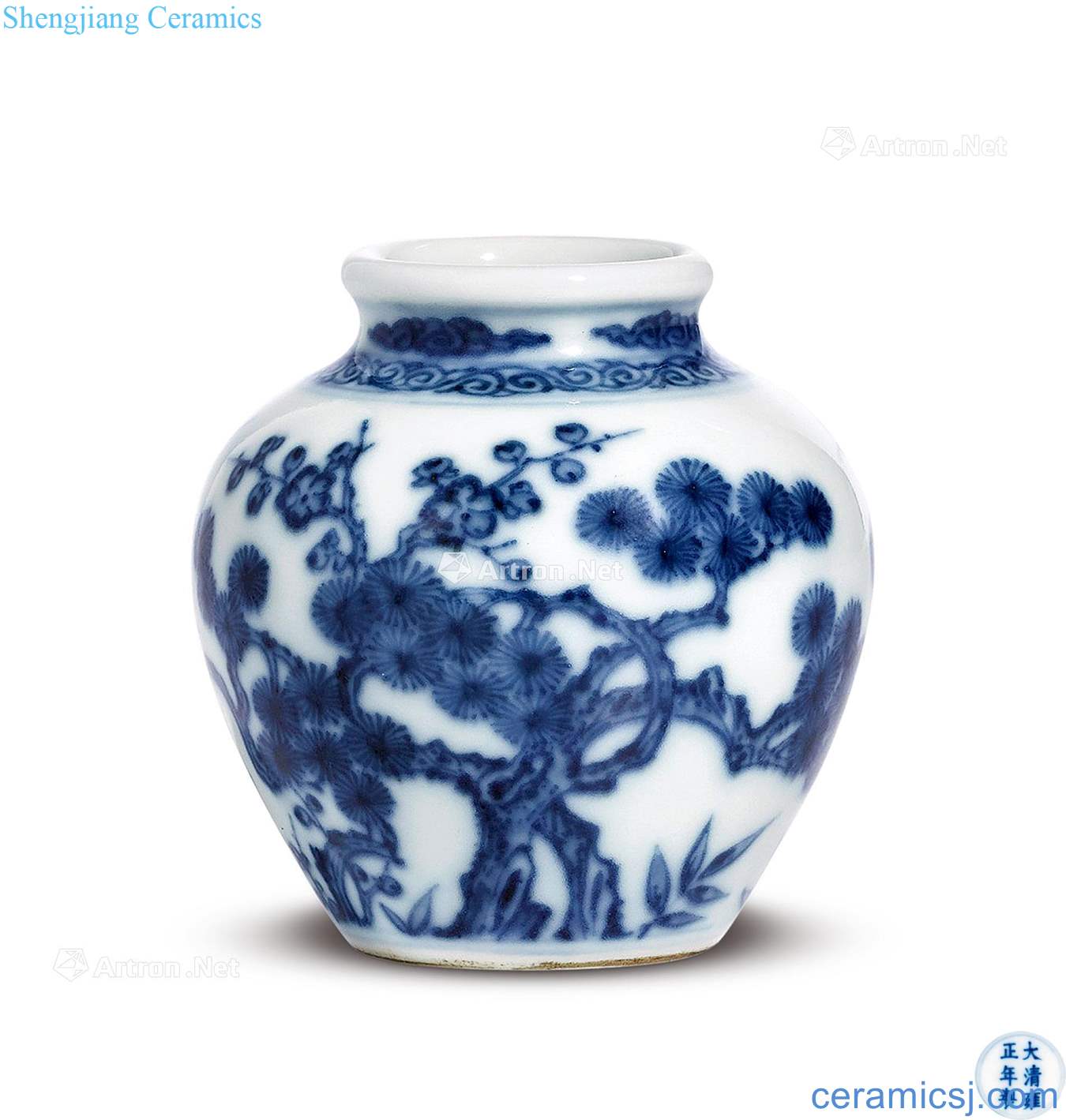 Qing yongzheng Blue and white, poetic lines canister
