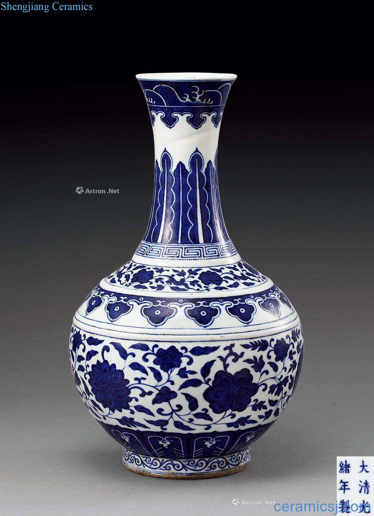 Qing guangxu Blue and white floral bottle wrapped branches