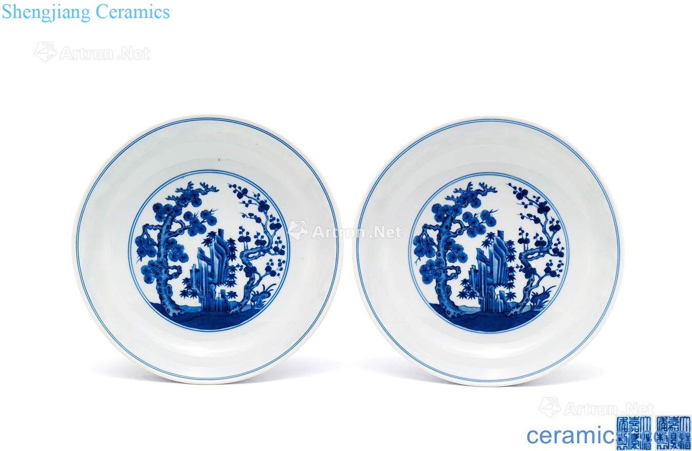 Qing jiaqing Blue and white, poetic tray (a)