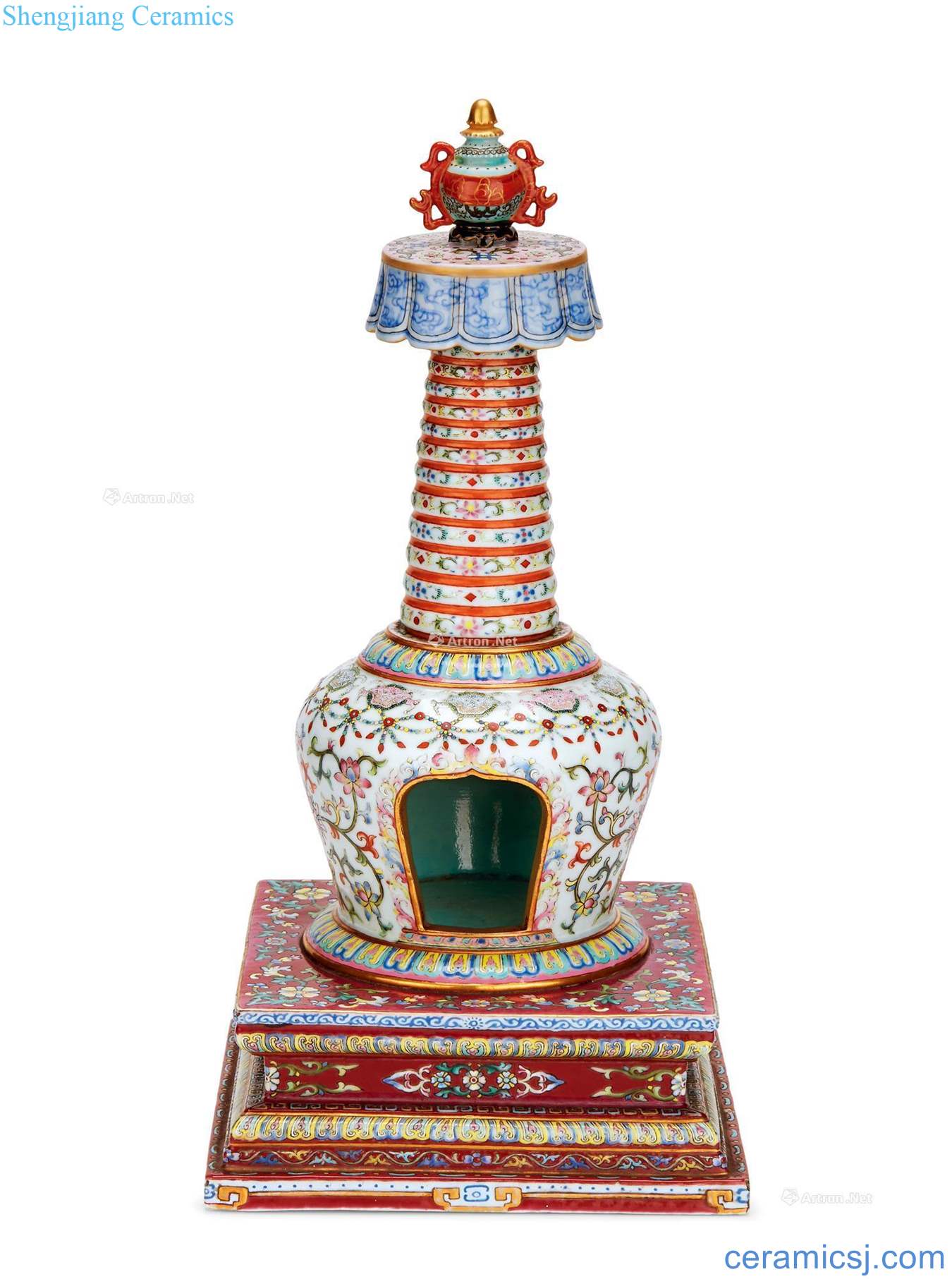 Qing qianlong water stupas pastel decorative pattern