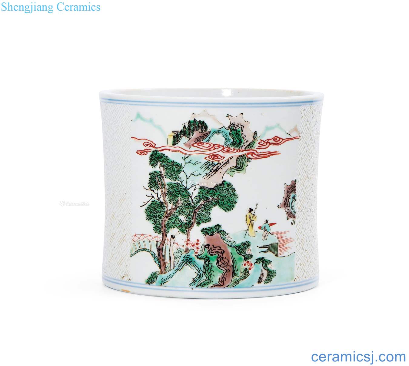 The qing emperor kangxi Colorful landscape character brush pot
