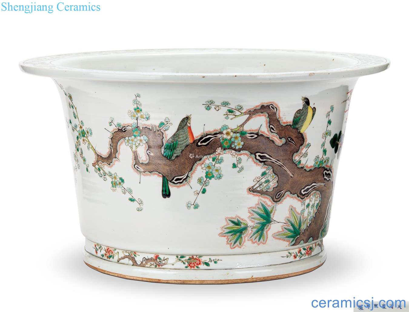 The qing emperor kangxi East green glaze colorful paint painting of flowers and grain flowerpot