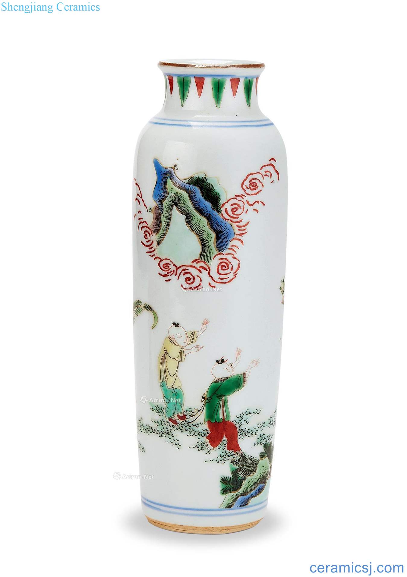 Qing shunzhi Cylinder bottles of colorful characters