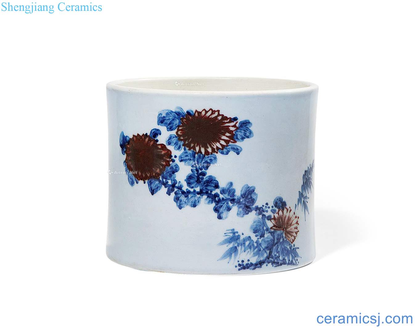Qing qianlong Blue and white youligong verse brush pot flowers