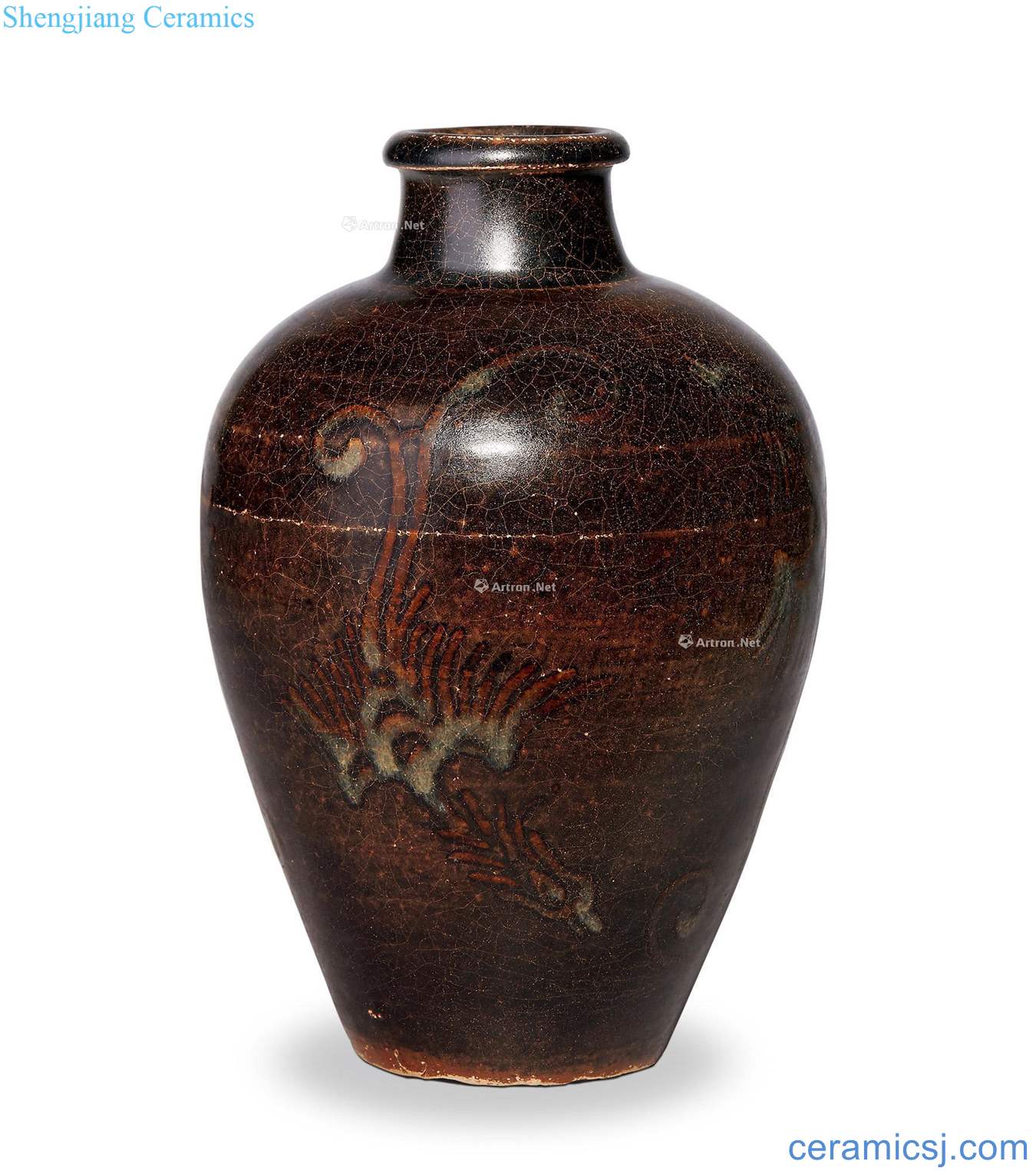 yuan Grain black glaze plum bottle