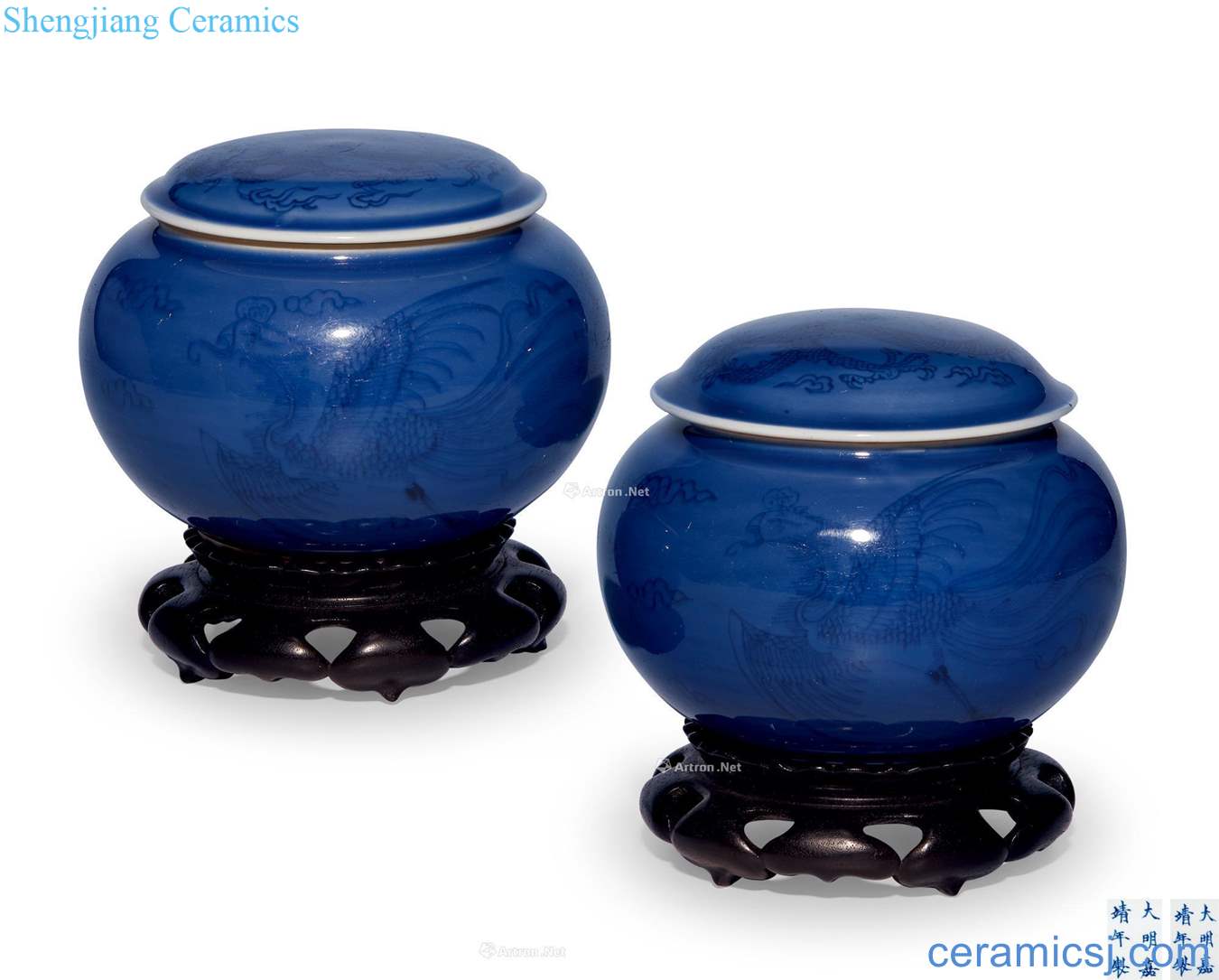 The qing emperor kangxi Blue glaze longfeng lines go tank (a)