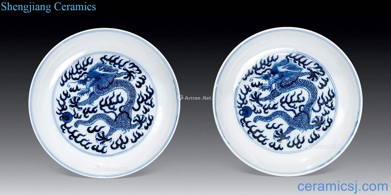 Qing dynasty blue and white dragon disc (a)
