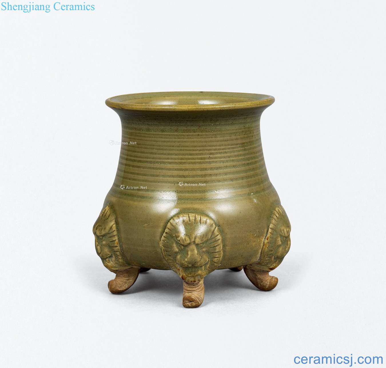 Gold/yuan Yao state kiln green glaze beast foot incense burner