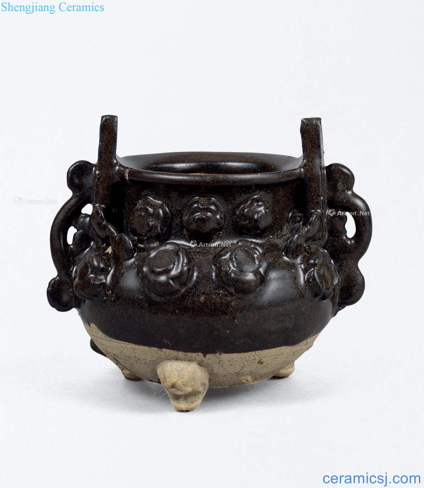 The yuan dynasty Magnetic state kiln black glaze decals censer
