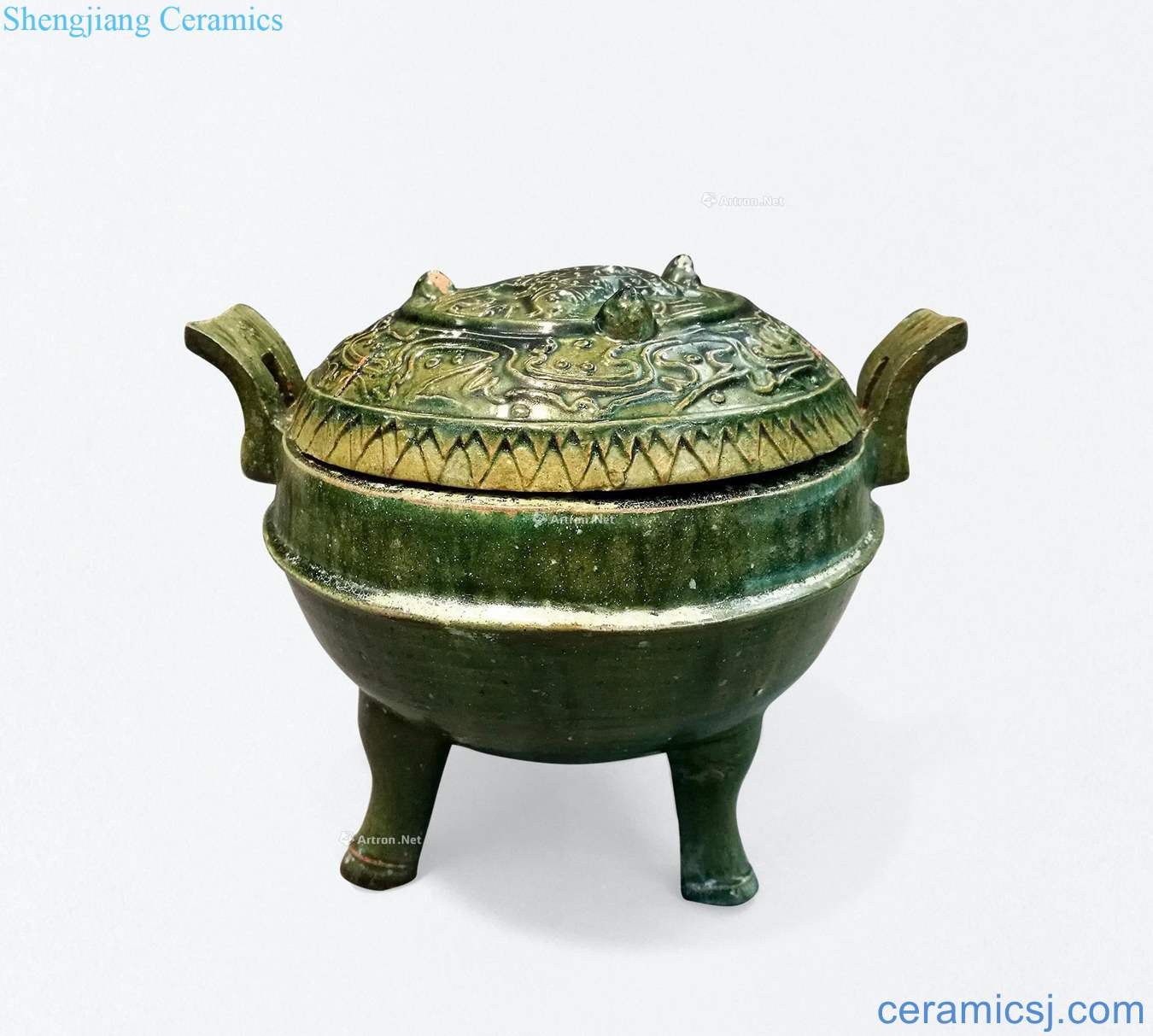 The han dynasty Green glaze Pisces TaoDing lines