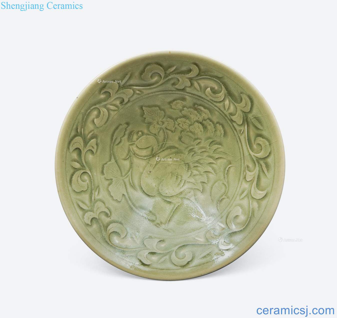 gold Yao state green glazed carved flowers and birds grain market