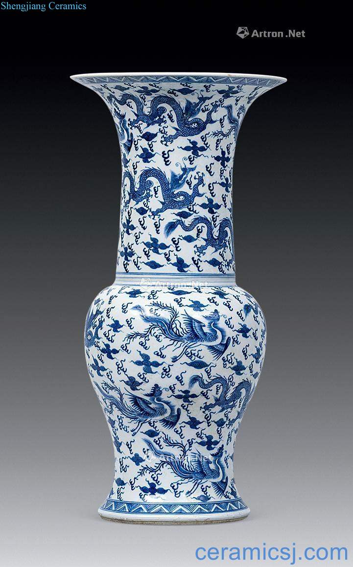 qing Blue and white longfeng grain PND tail-on bottle
