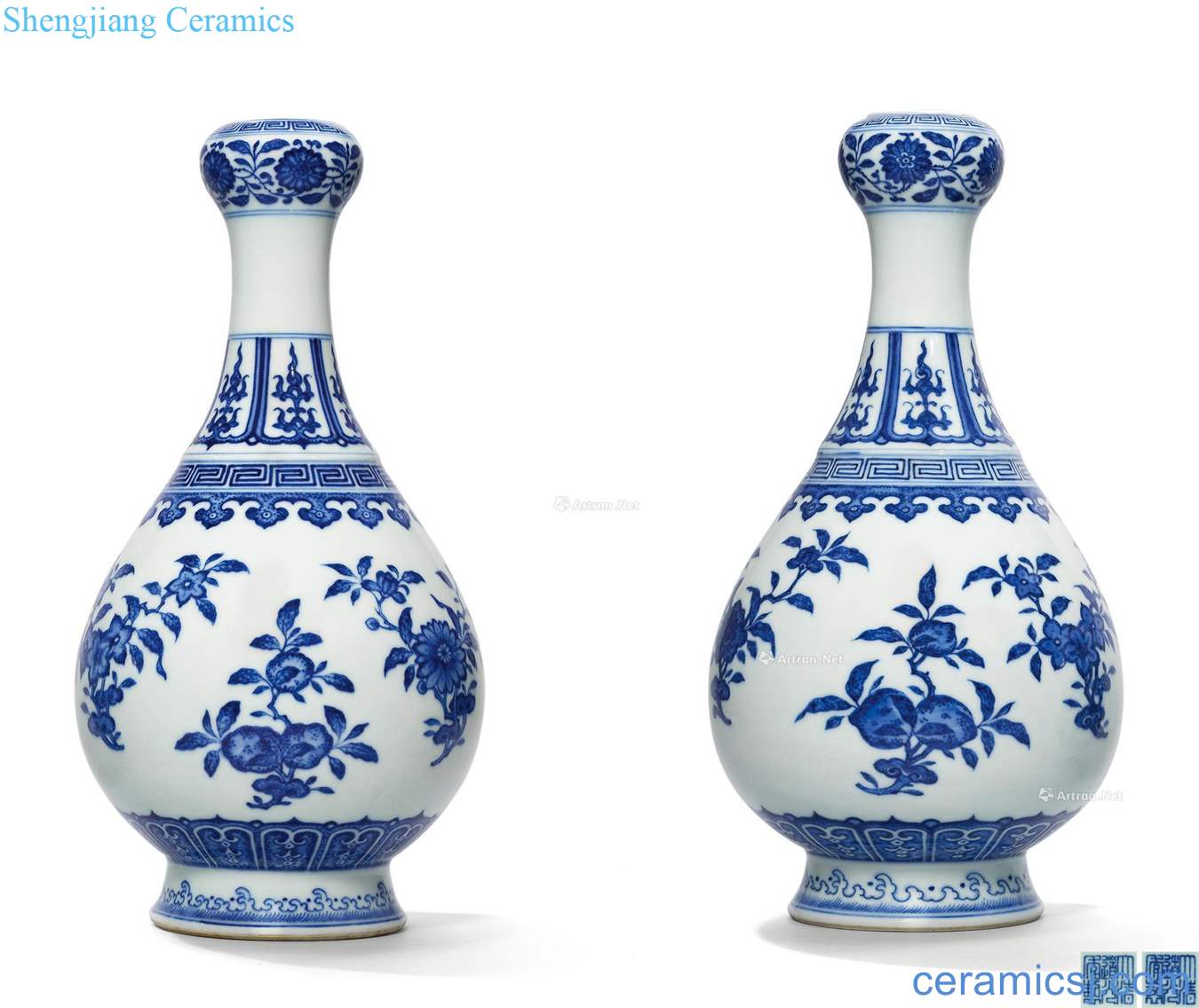 Qing daoguang Blue and white fold branch flowers and grain garlic bottle (a)