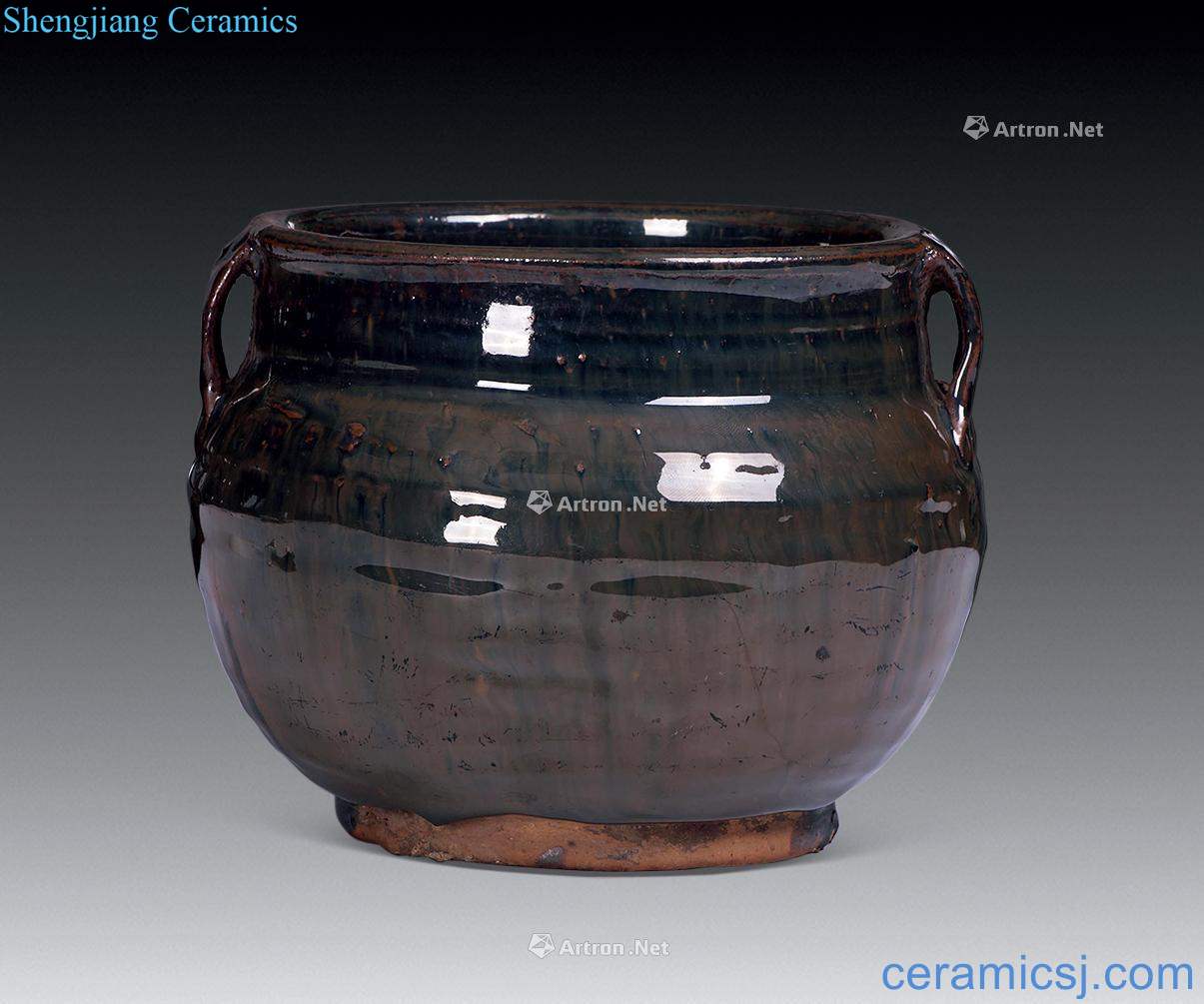 yuan The black glaze binaural pot
