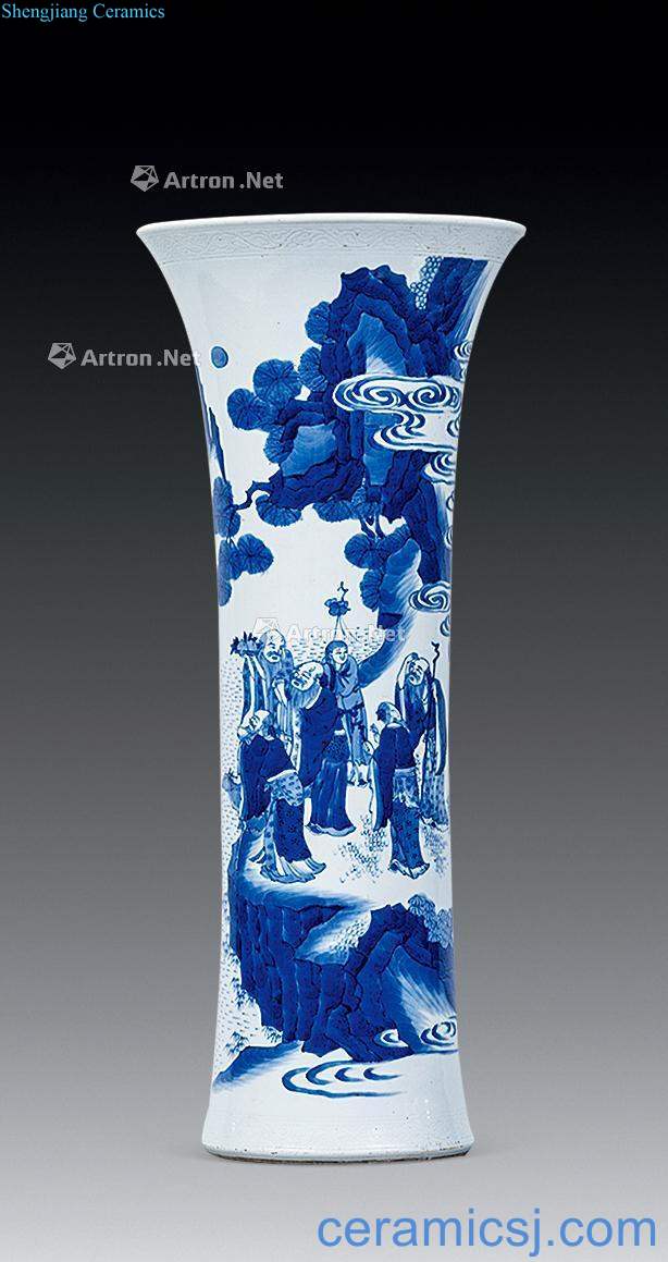 Qing dynasty blue and white flower vase with characters