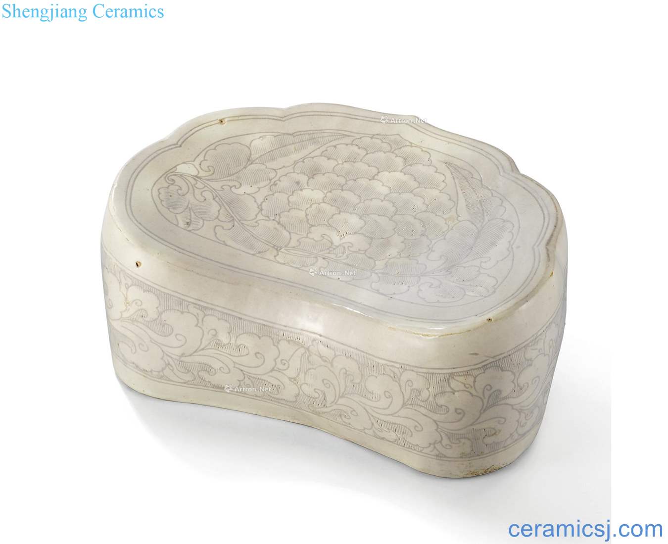 Stuck between northern song dynasty magnetic state kiln white glaze peony grains ruyi shaped pillow