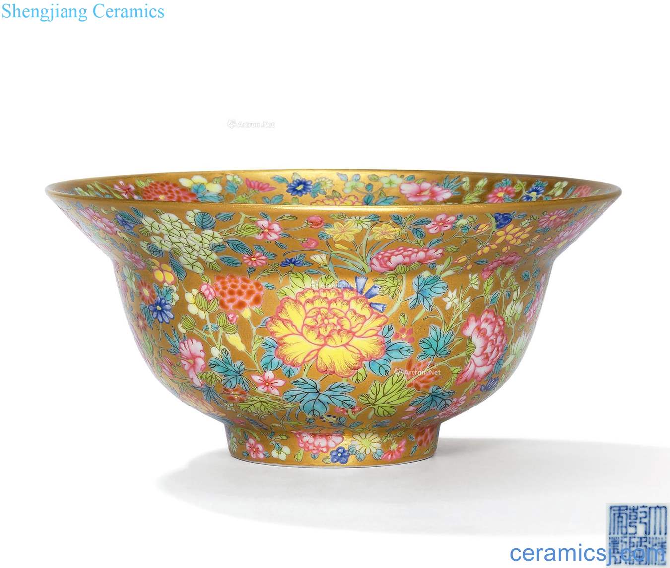 Qing qianlong pastel gold base hundred fold pattern along the bowl