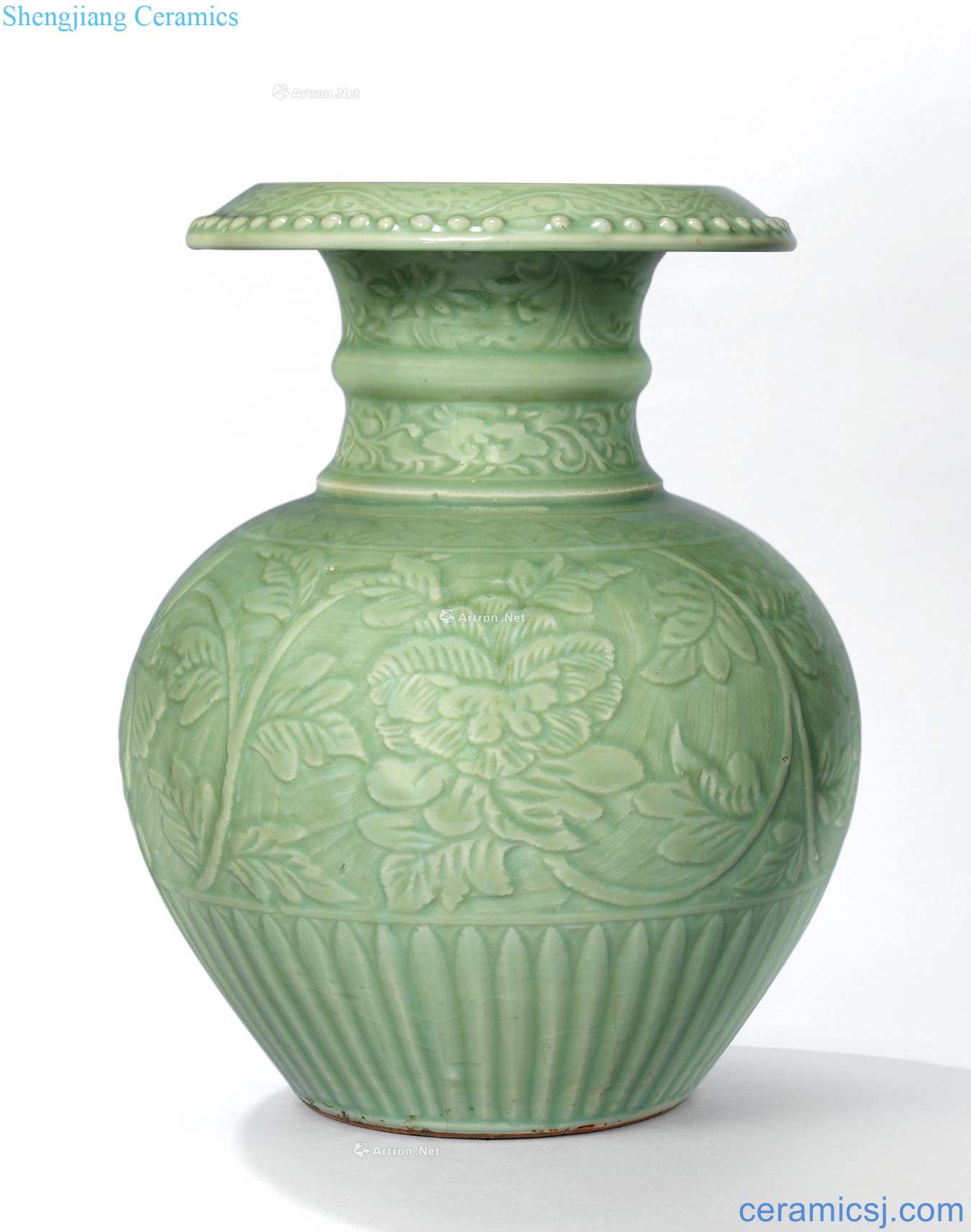 Ming Longquan green glaze arch flowers peony lines pomegranate honour