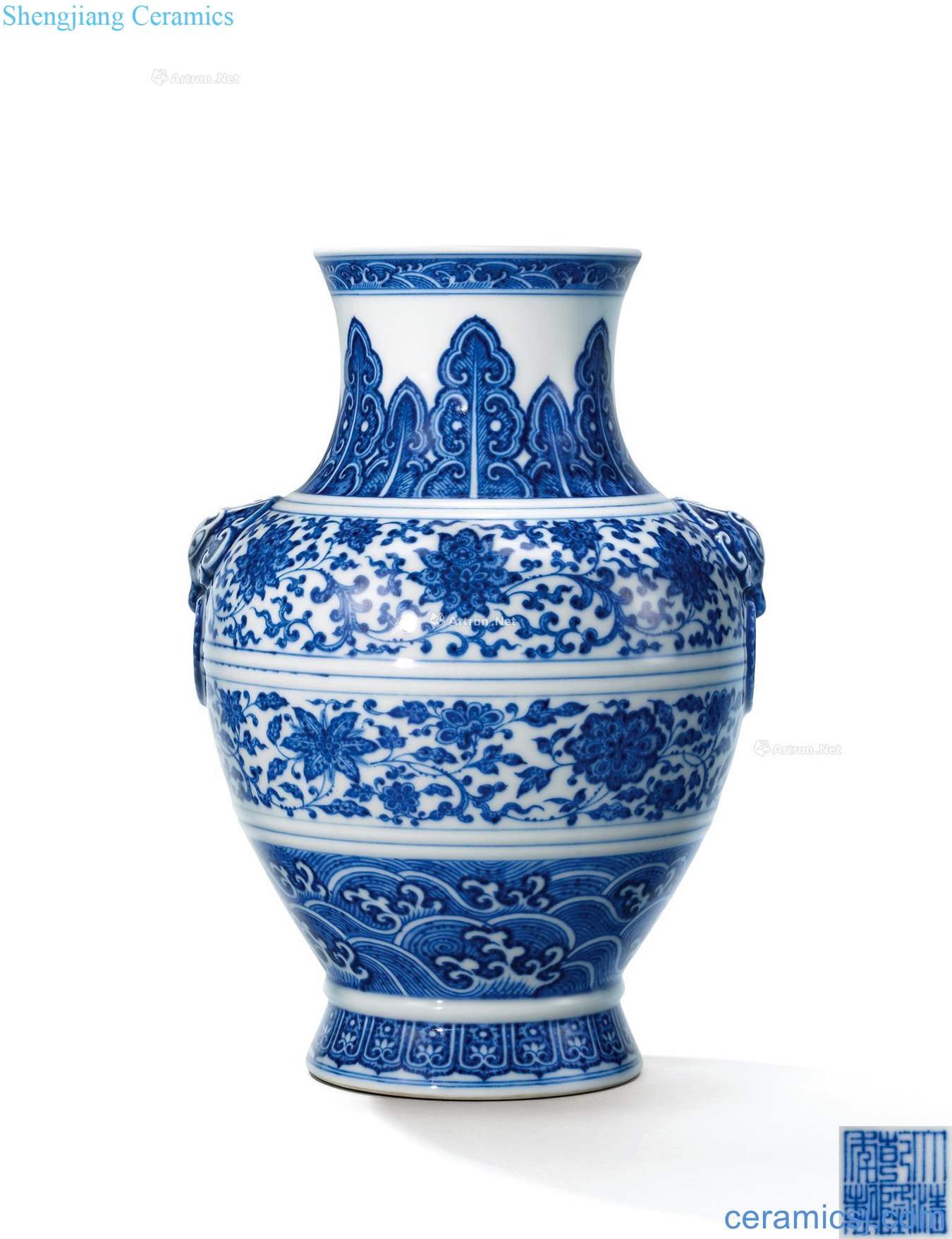 Qing qianlong Blue and white tie up branch grain shop first ear pot of flowers