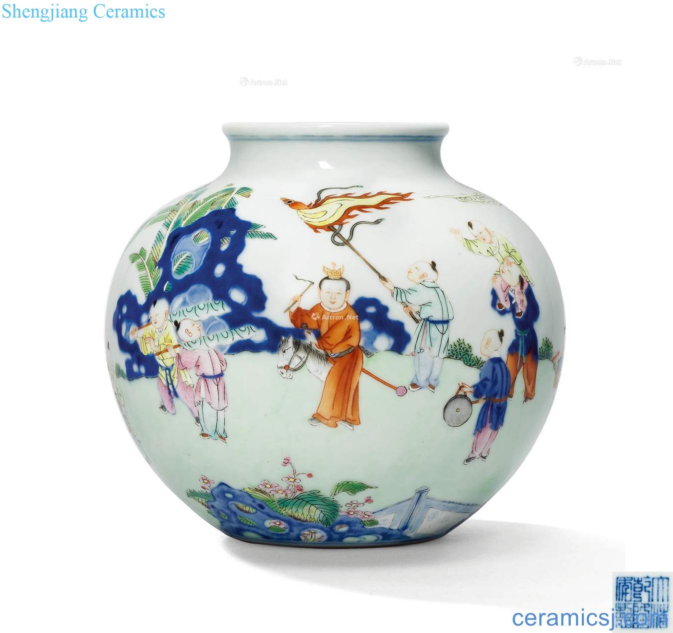 Qing qianlong pastel baby play figure cans