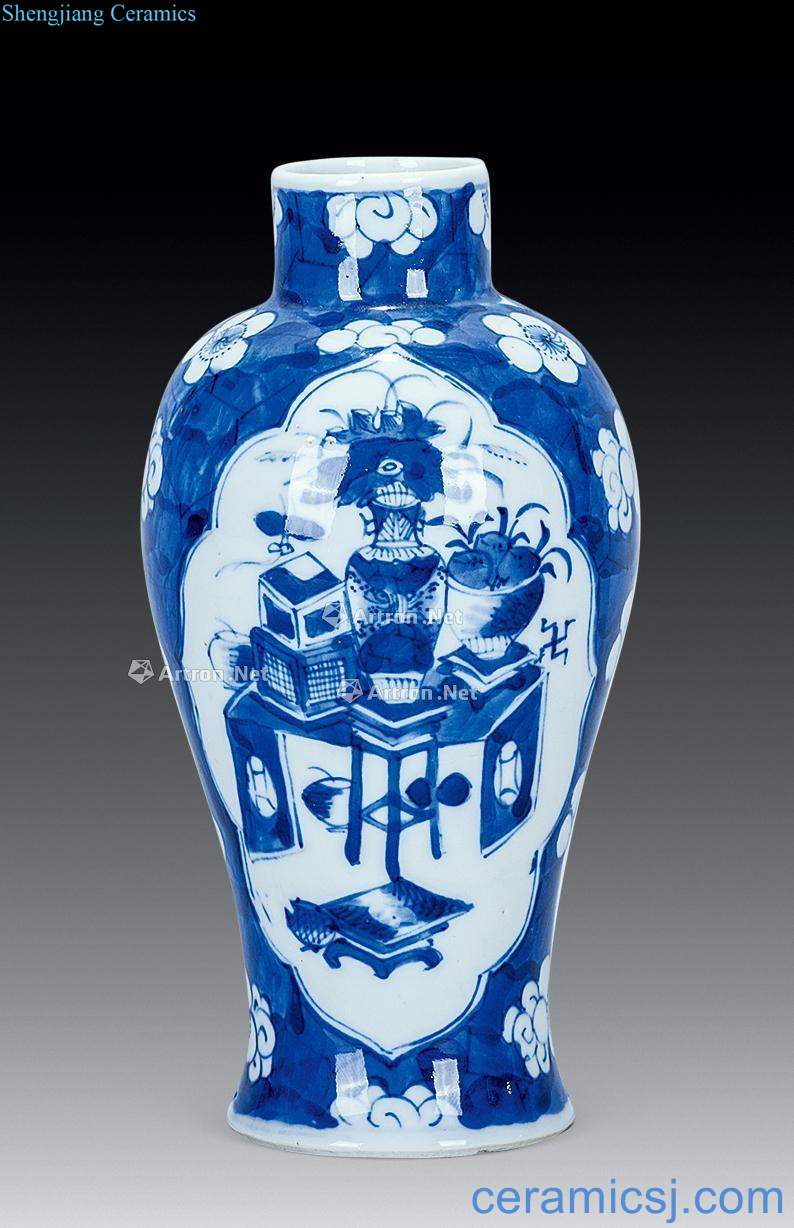 guangxu Blue and white salted and dried plum baoding window class