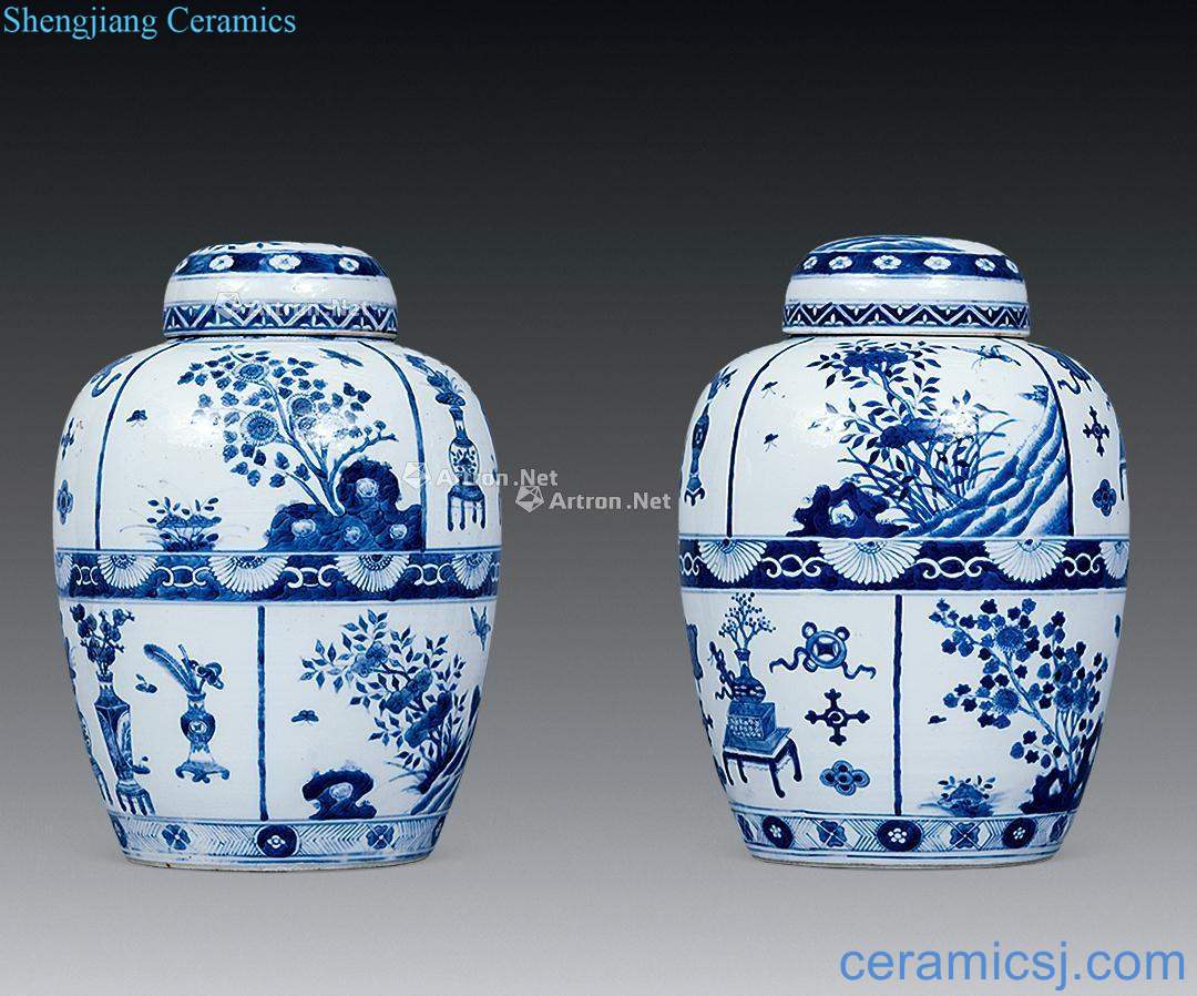 qing Blue and white flowers cover tank (a)