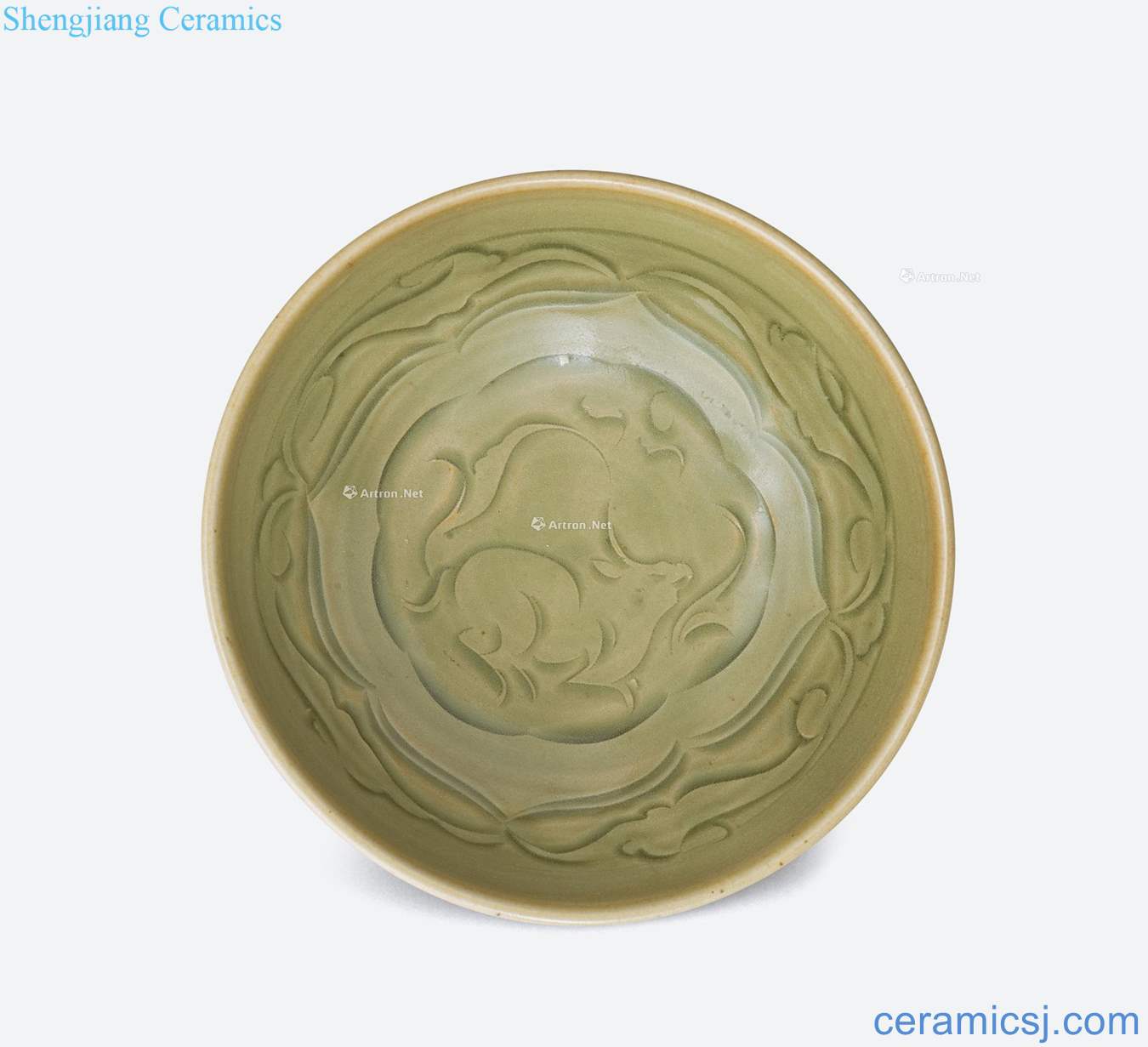 Northern song dynasty/gold Yao state kiln green glaze rhinoceros full moon bowl