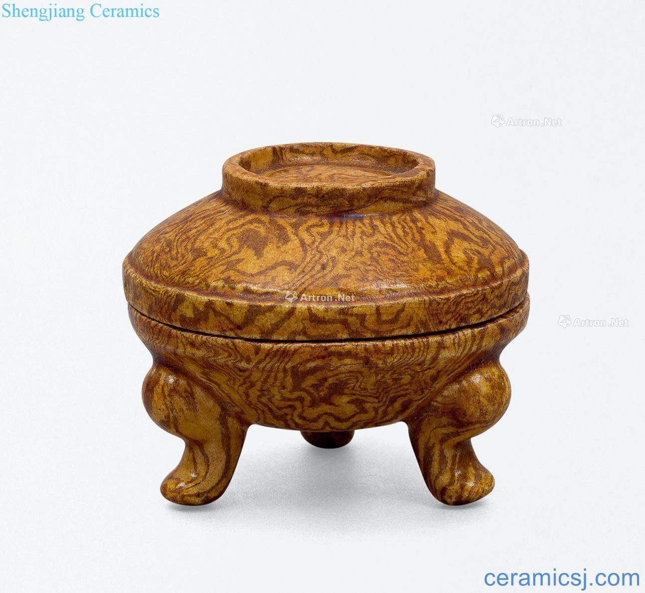 The tang dynasty Yellow glaze twisted placenta cover box of three feet