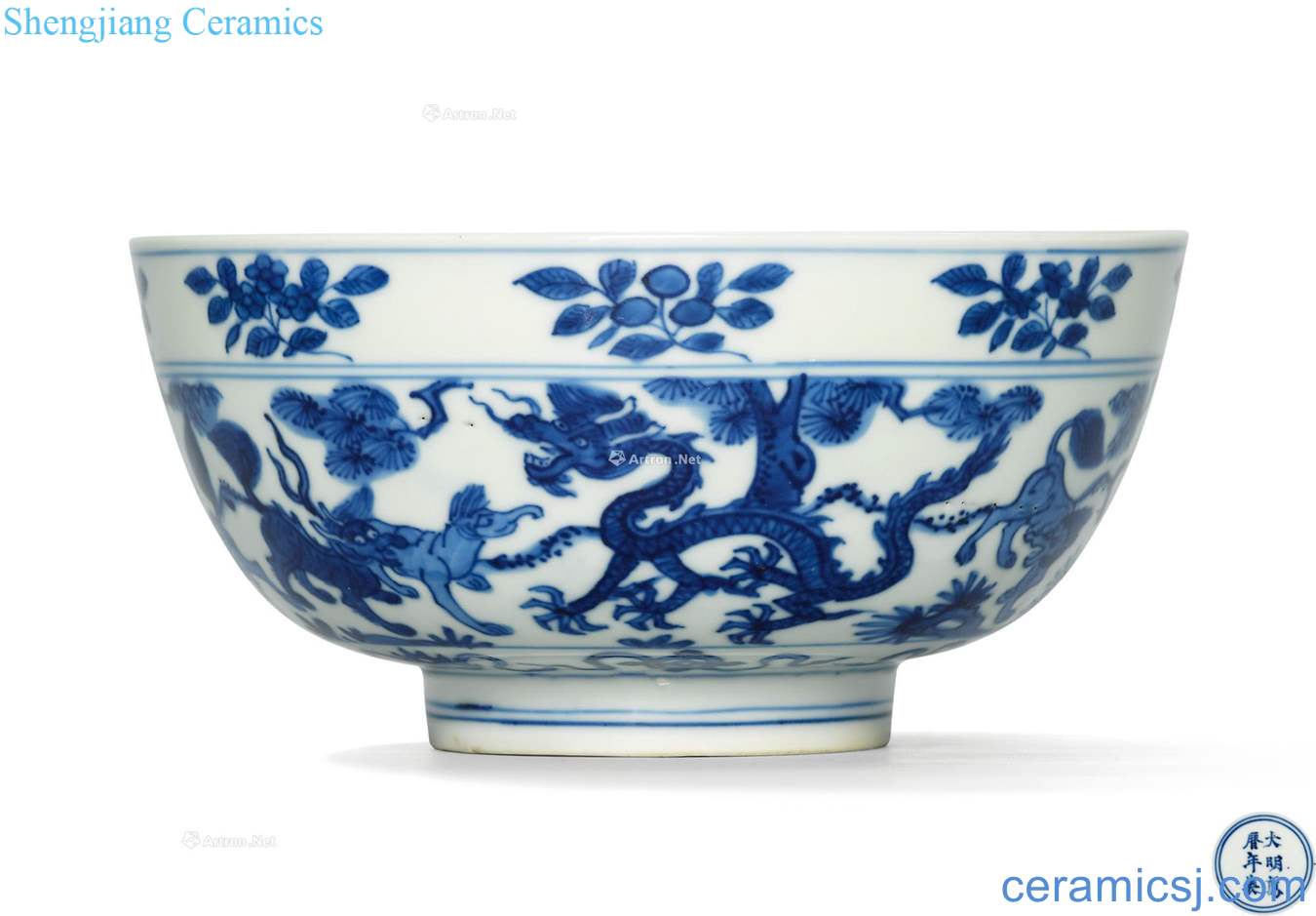 Ming wanli Blue and white benevolent green-splashed bowls