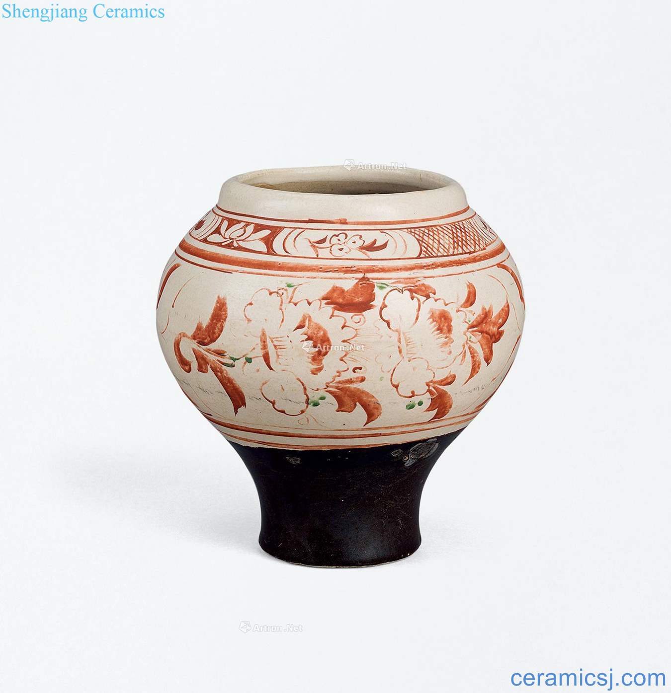 The yuan dynasty red and green color peony grains cans