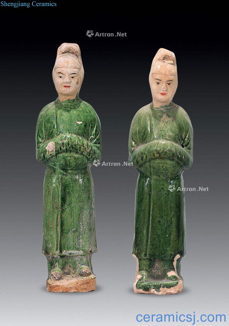 Tang green glaze civilian figures (a)