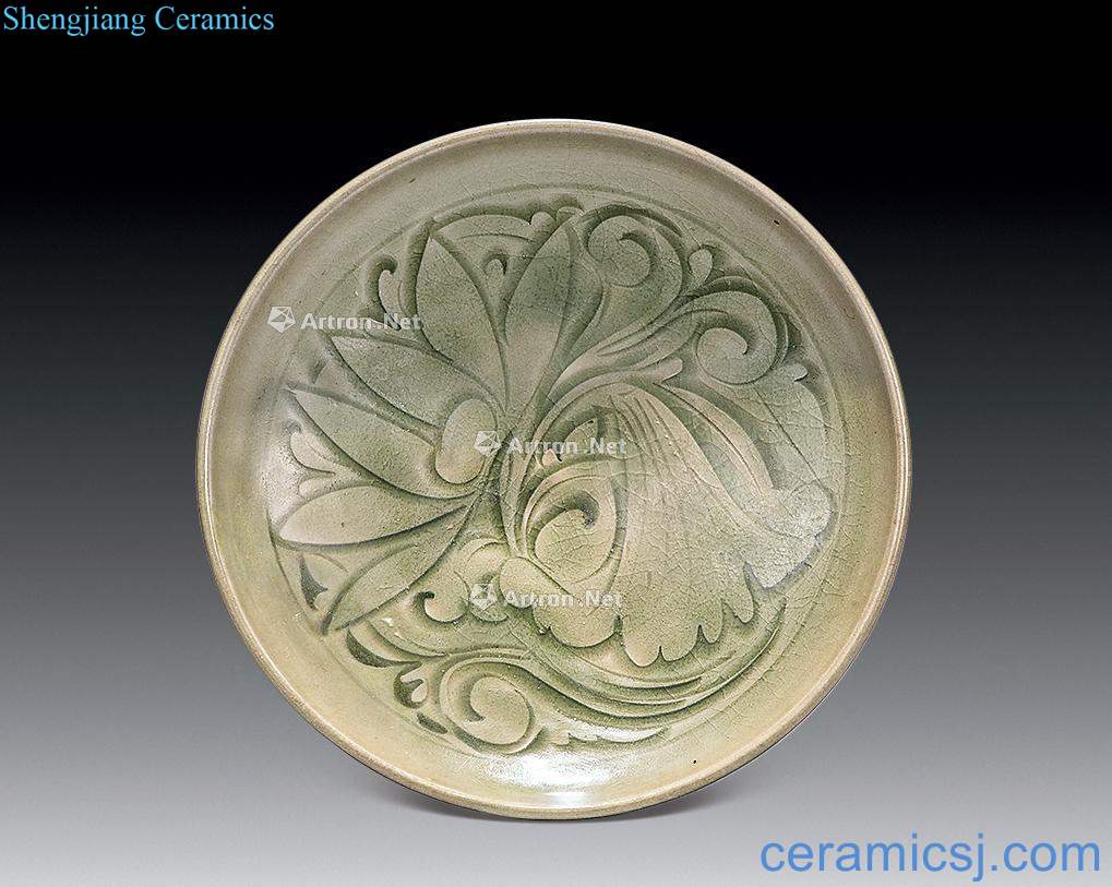 gold Yao state kiln green glaze carved plate